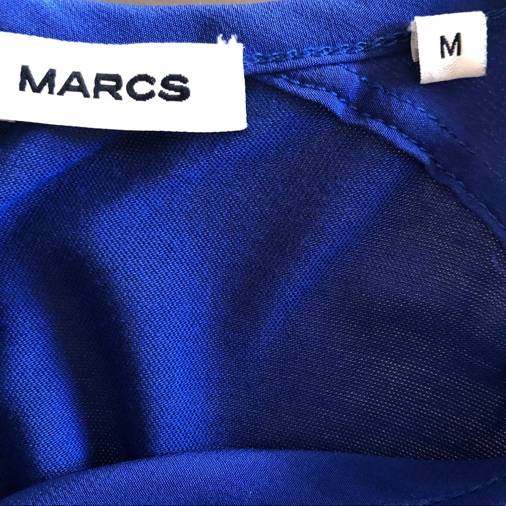 MARCS Cobalt Blue Dress 100% Silk Pullover Shift Tie Waist High Low Skirt Size M - Picture 14 of 16